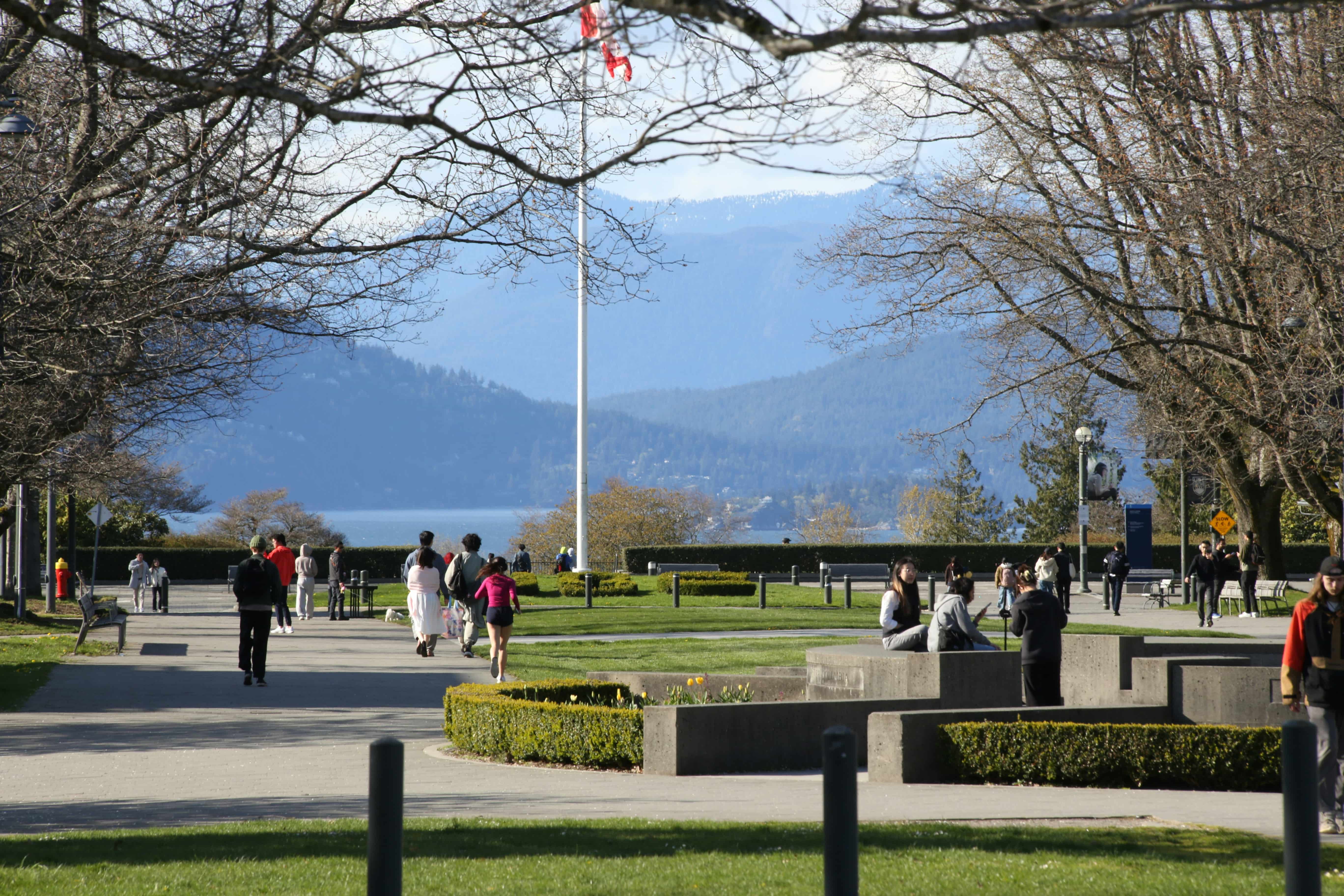 Group of diverse students on a Canadian university campus